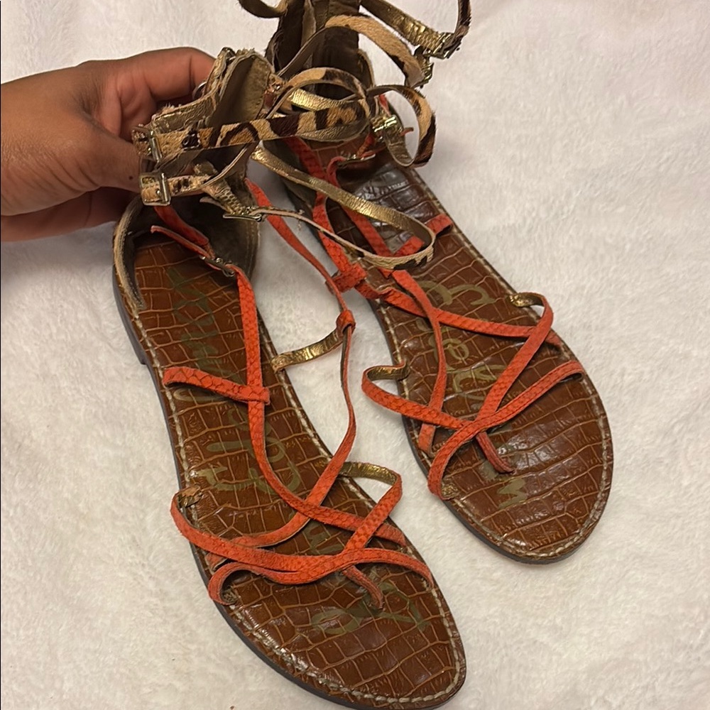 Sam Edelman Gold and Orange Gladiator Sandals